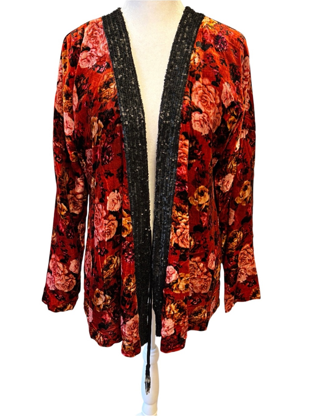 Johnny Was Floral Silk-Blend Sequin Cardigan 🌹🖤